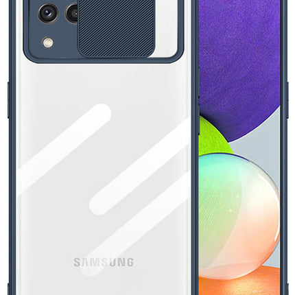 Slider Back Cover for Samsung Galaxy A22 4G , [Military Grade Protection] Shockproof Slim Clear Camera Shield Bumper Back Case (Blue)