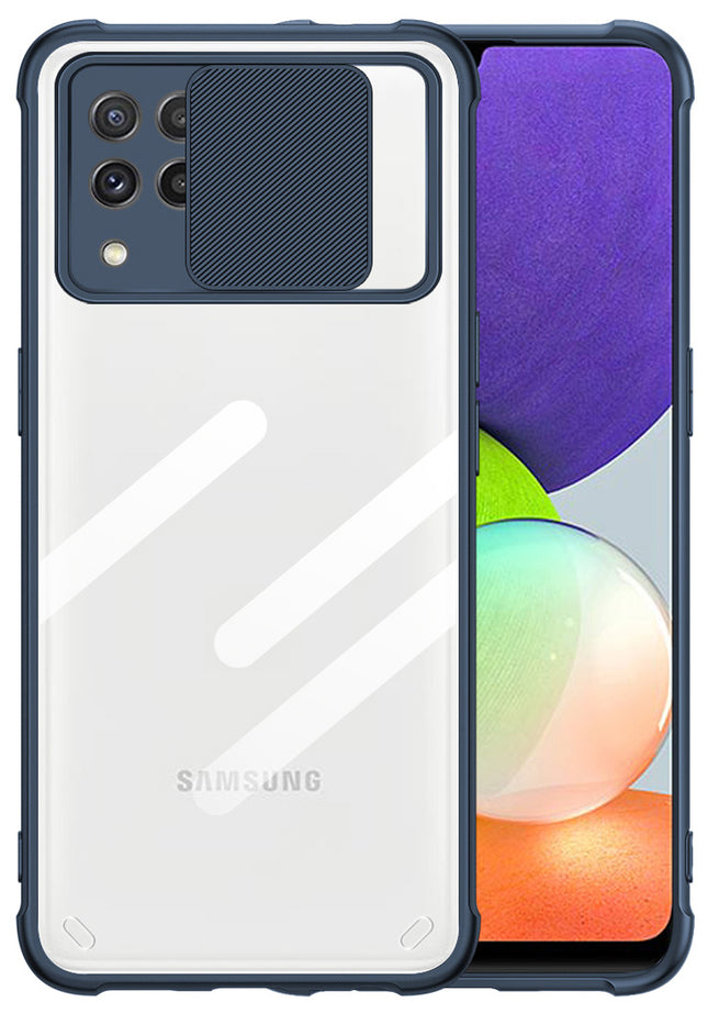 Slider Back Cover for Samsung Galaxy A22 4G , [Military Grade Protection] Shockproof Slim Clear Camera Shield Bumper Back Case (Blue)