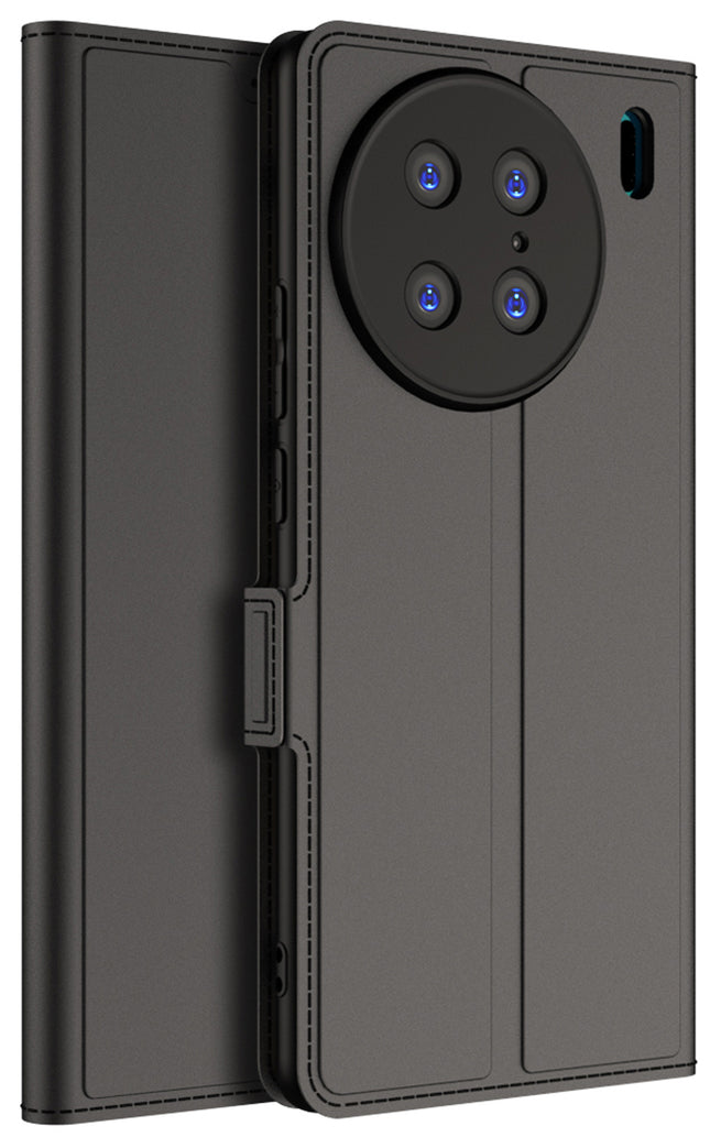 Mobizang Noble Slim Magnetic Leather Flip Case Cover for Vivo X90 PRO (5G) | Card Holder Stand Leather Flip Wallet Case (Black)