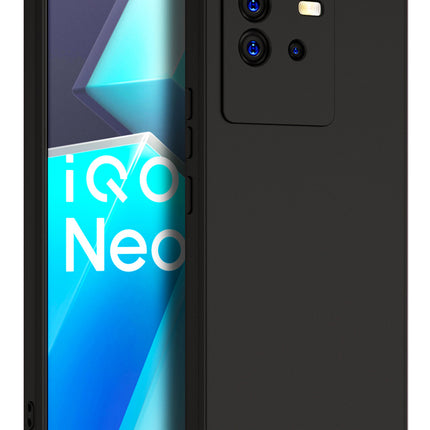 Mobizang Matte Lens Protective Shockproof Flexible Back Cover for IQOO Neo 6 (5G) ,Slim Silicone with Soft Lining Shockproof Flexible Full Body Bumper Case (Black)