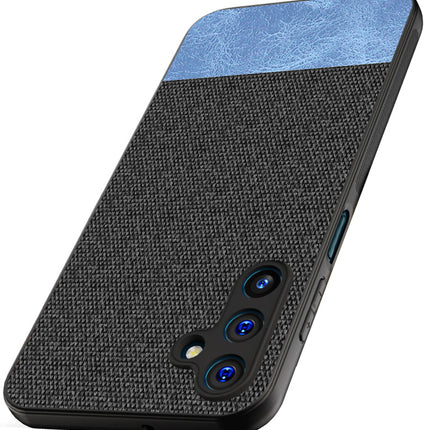 Mobizang Soft Fabric & Leather Hybrid Protective Back Cover for Samsung Galaxy A25 (5G) | Shockproof Slim Hard Anti Slip Back Case (Black , Blue)