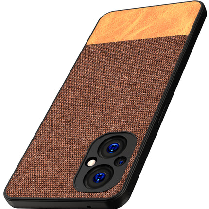 Soft Fabric & Leather Hybrid Protective Back Case Cover for Oppo F21 PRO (5G) (Brown)