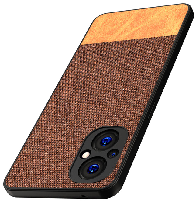 Soft Fabric & Leather Hybrid Protective Back Case Cover for Oppo F21 PRO (5G) (Brown)