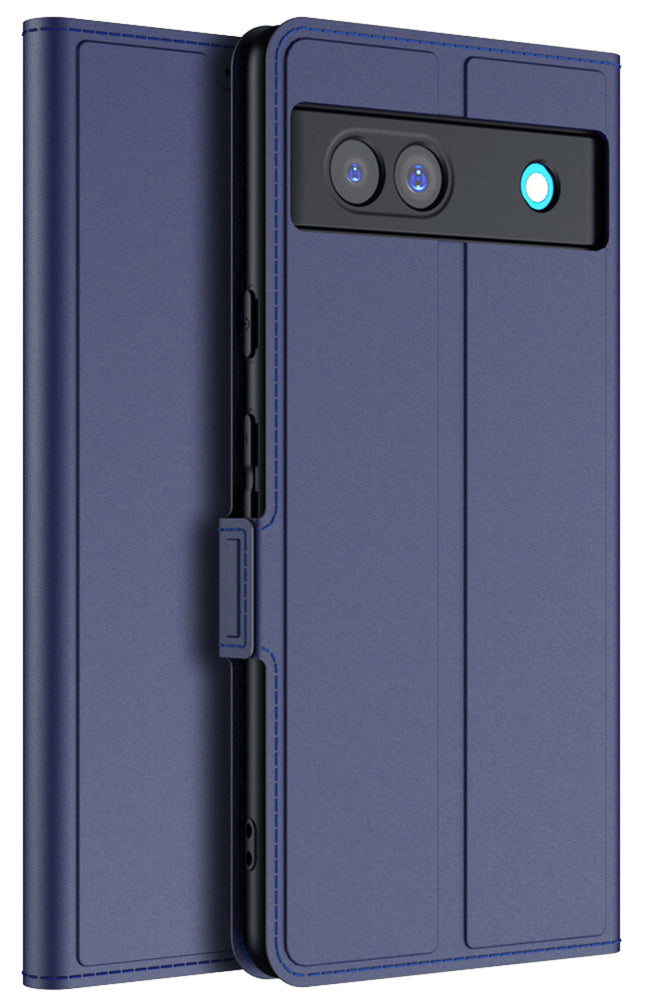 Mobizang Noble Slim Magnetic Leather Flip Case Cover for Google Pixel 7A | Card Holder Stand Leather Flip Wallet Case (Blue)