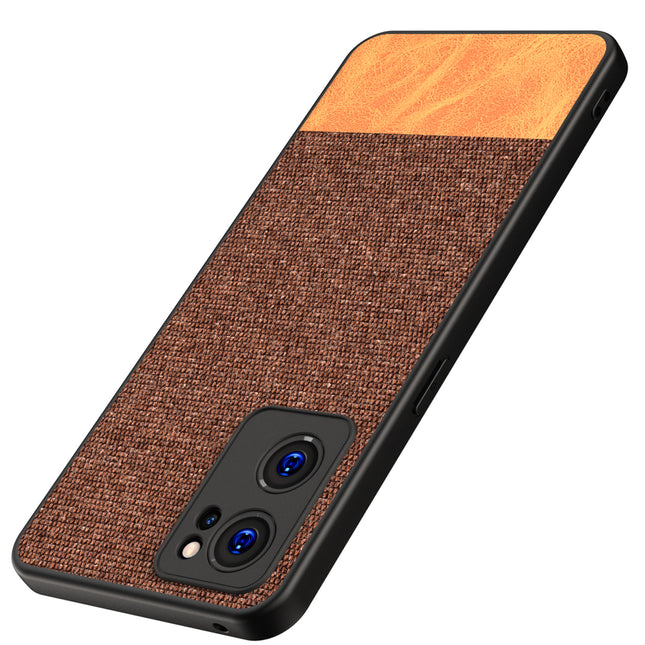 Soft Fabric & Leather Hybrid for Oppo Reno 7 (5G) Back Cover, Shockproof Protection Slim Hard Back Case (Brown)