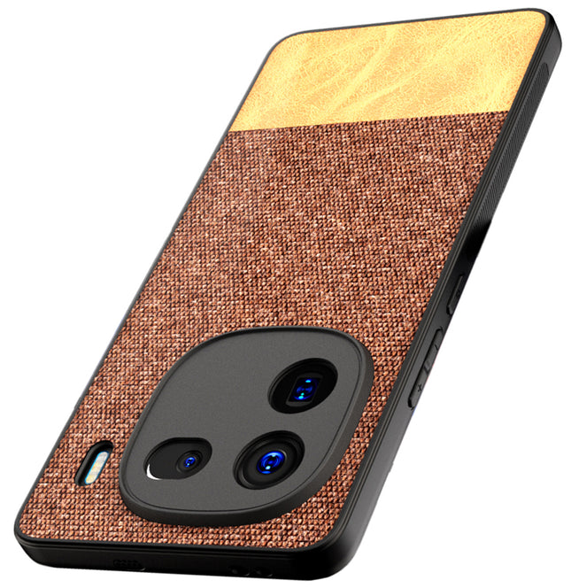 Mobizang Soft Fabric & Leather Hybrid Protective Back Cover for Iqoo 12 (5G) | Shockproof Slim Hard Anti Slip Back Case (Brown)