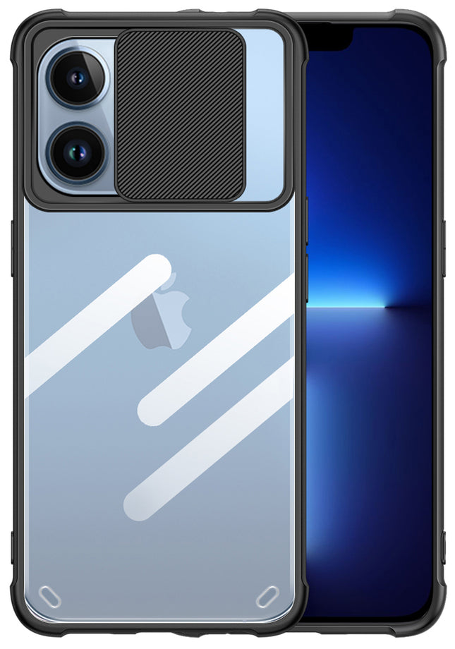 Slider Back Cover for Apple iPhone 13 Pro Max , [Military Grade Protection] Shockproof Slim Clear Camera Shield Bumper Back Case (Black)