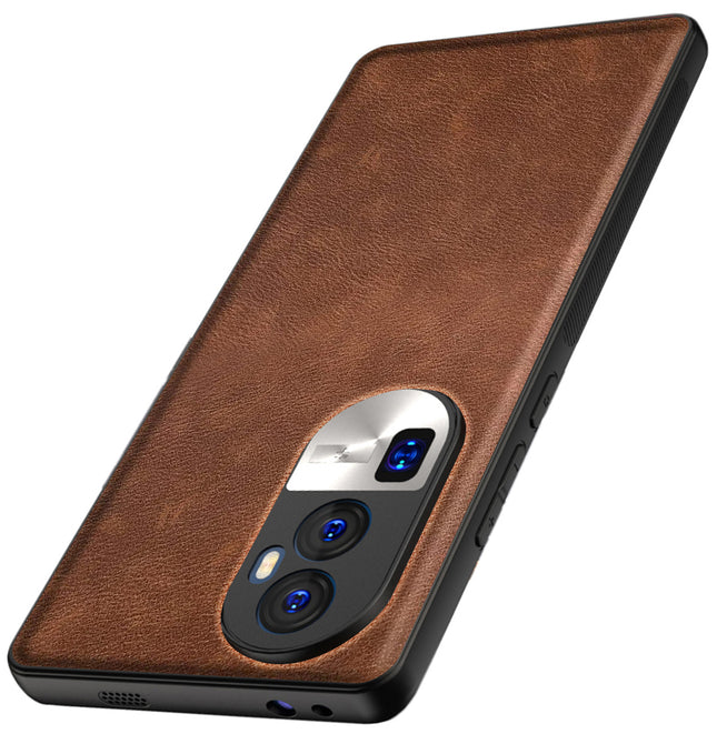 Mobizang Tux Leather Back Cover for Oppo Reno 10 Pro Plus | Slim Shockproof Camera Protection Bumper Case (Brown)
