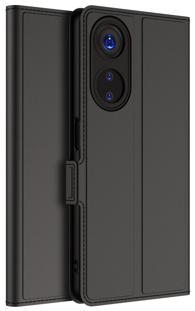 Mobizang Noble Slim Magnetic Leather Flip Case Cover for Oppo F23 (5G) | Card Holder Stand Leather Flip Wallet Case (Black)