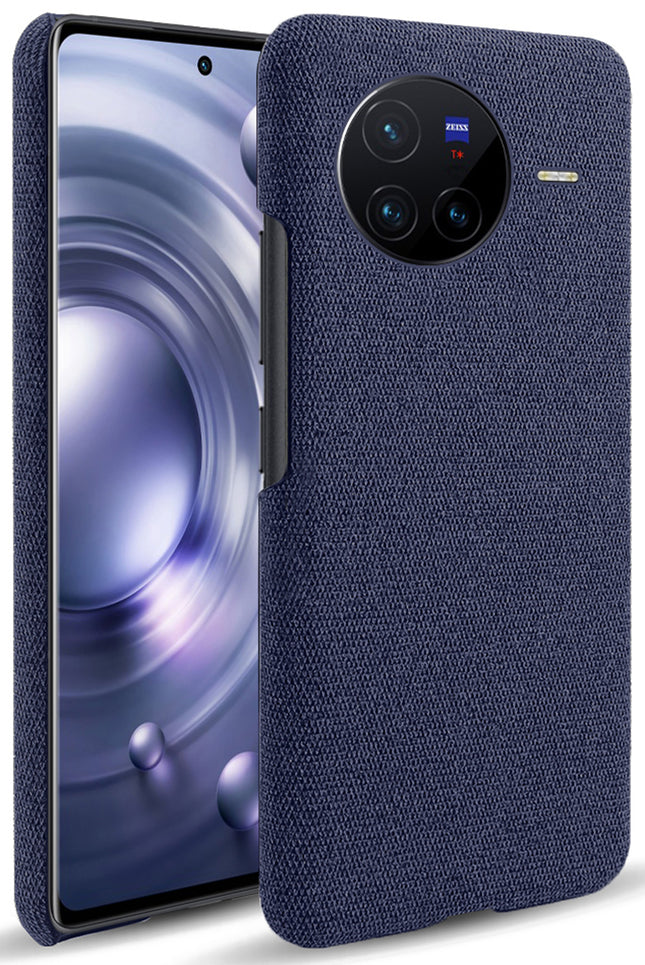 Mobizang Woven Soft Fabric Case for Vivo X80 (5G) Back Cover,  Shock Protection Slim Hard Anti Slip Back Cover (Blue)