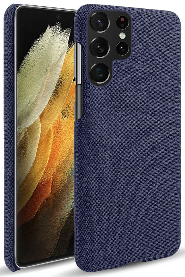 Woven Soft Fabric Case for Samsung Galaxy S22 Ultra Back Cover, Shock Protection Slim Hard Anti Slip Back Cover (Blue)