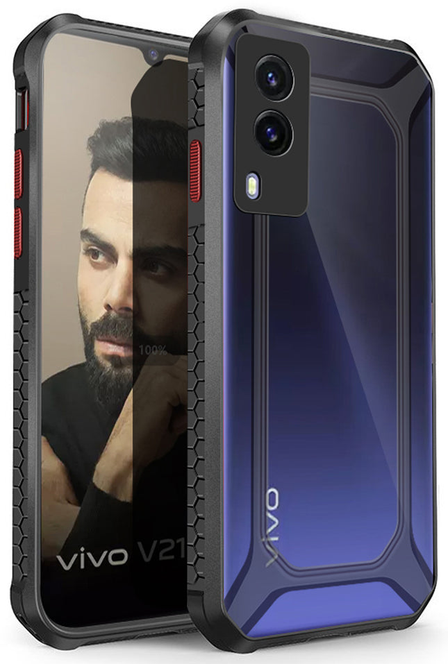 Unicorn for Vivo V21E (5G) Clear Back Case, [Military Grade Protection] Shock Proof Slim Hybrid Bumper Cover (Black)