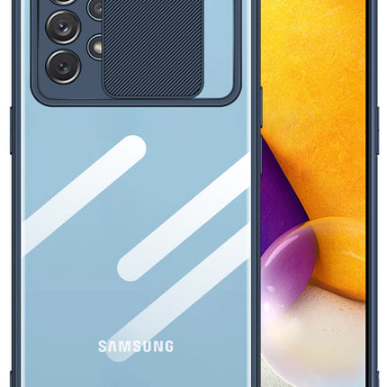 Slider Back Cover for Samsung Galaxy M32 (5G) , [Military Grade Protection] Shockproof Slim Clear Camera Shield Bumper Back Case (Blue)