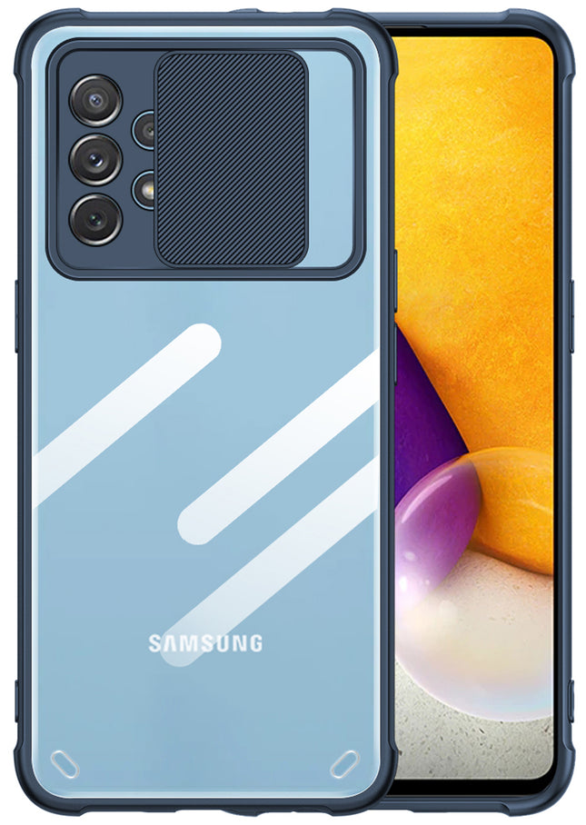 Slider Back Cover for Samsung Galaxy M32 (5G) , [Military Grade Protection] Shockproof Slim Clear Camera Shield Bumper Back Case (Blue)