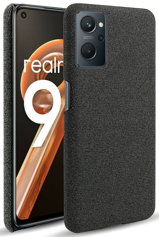 Woven Soft Fabric Case for Realme 9i Back Cover, Shock Protection Slim Hard Anti Slip Back Cover (Black)