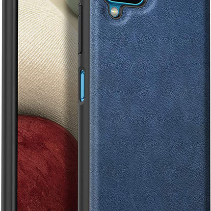 Tux Back Case for Samsung Galaxy A12 / F12 / M12 , Slim Leather Case with Soft Edge Shockproof Back Cover (Blue)