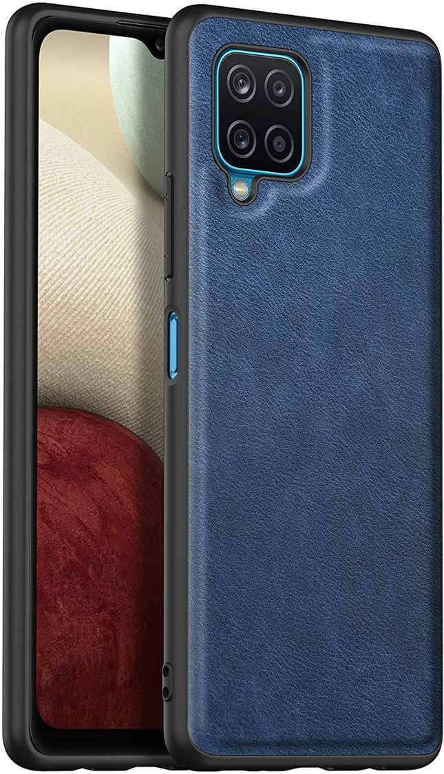 Tux Back Case for Samsung Galaxy A12 / F12 / M12 , Slim Leather Case with Soft Edge Shockproof Back Cover (Blue)