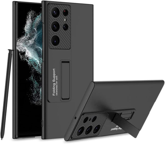 Mobizang Ultra Thin Back Case for Samsung Galaxy S23 Ultra Cover | with Inbuilt Stand Full Body Protection Back Cover (Black)