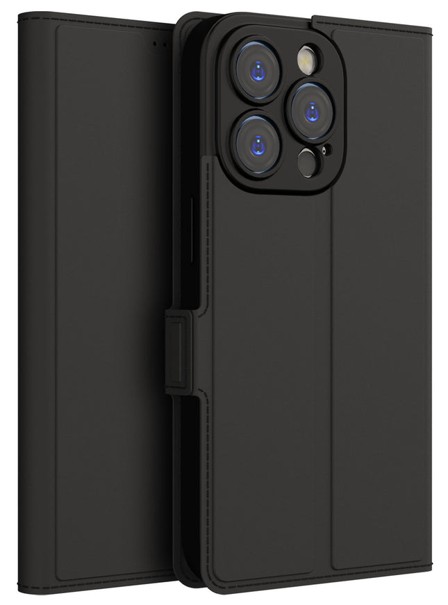 Mobizang Noble Slim Magnetic Leather Flip Case Cover for Apple iPhone 14 Pro ,Card Holder Stand Leather Flip Wallet Case (Black)