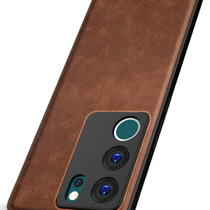 Mobizang Tux Leather Back Cover for Vivo V29 (5G) / Vivo V29 Pro (5G) | Slim Shockproof Camera Protection Bumper Case (Brown)