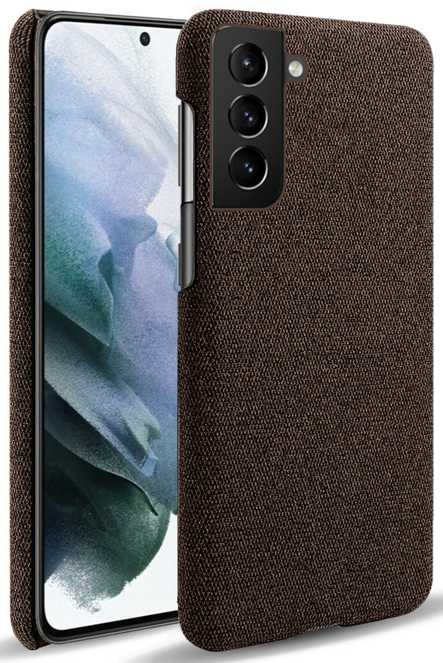 Woven Soft Fabric Case for Samsung Galaxy S22 Back Cover, Shock Protection Slim Hard Anti Slip Back Cover (Brown)