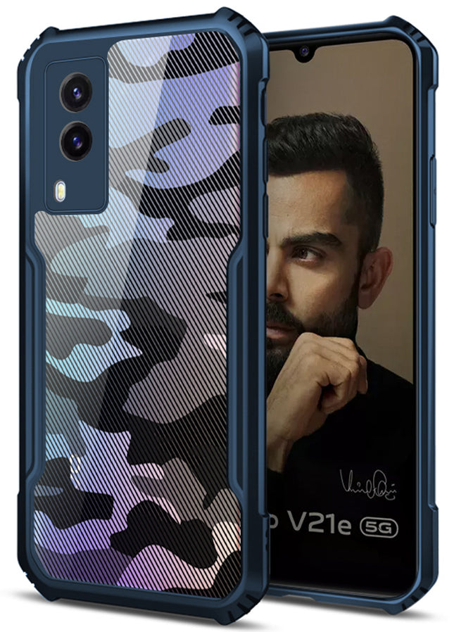 Beetle Camouflage for Vivo V21E (5G) Back Case, [Military Grade Protection] Shock Proof Slim Hybrid Bumper Cover (Blue)