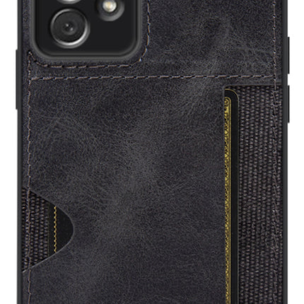 Mobizang Razor Wallet Back Case for Samsung Galaxy A33 (5G) | Slim PU Leather & Fabric Cover with Inbuilt Card Pocket (Black)