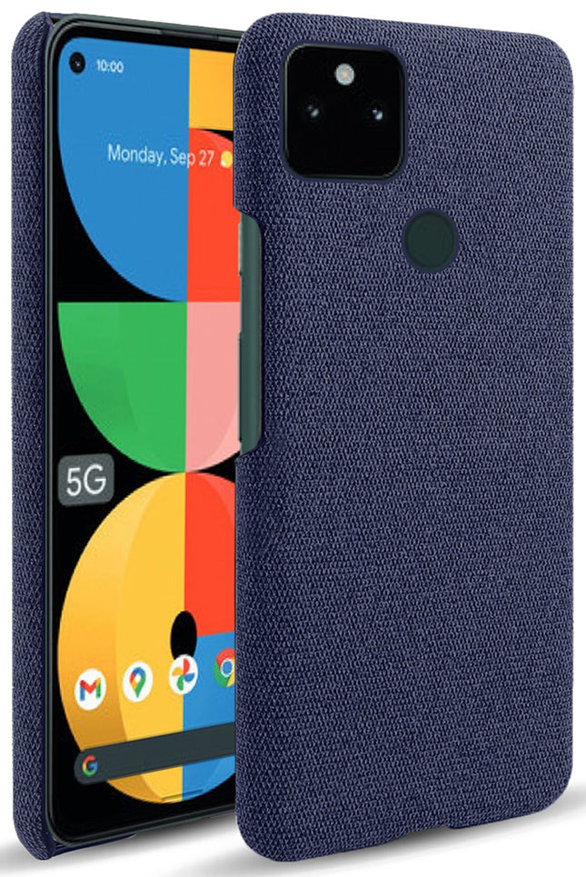 Woven Soft Fabric Case for Google Pixel 5A  Back Cover, Shock Protection Slim Hard Anti Slip Back Cover (Blue)