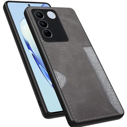 Mobizang Razor Wallet Back Case for Vivo V27 (5G) / Vivo V27 PRO (5G) | Slim PU Leather & Fabric Cover with Inbuilt Card Pocket (Grey)