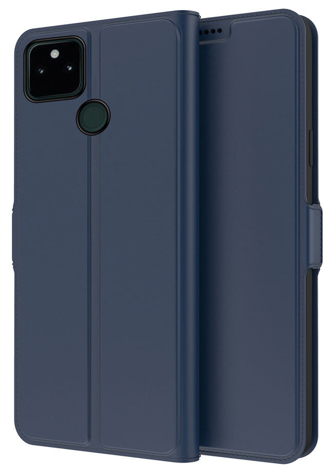 Noble Slim Flip Cover for Google Pixel 5A , Magnetic and Card Holder Stand Leather Flip Wallet Case (Blue)