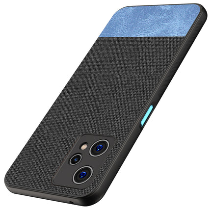 Soft Fabric & Leather Hybrid Protective Case Cover for Realme 9 Pro Plus (Black ,Blue)