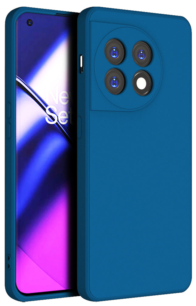 Mobizang Matte Protective Lens Flexible Back Cover for OnePlus 11 (5G) | Slim Silicone with Soft Lining Shockproof Full Body Bumper Case (Blue)