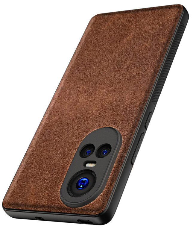 Mobizang Tux Leather Back Cover for Oppo Reno 10 / Reno 10 PRO | Slim Shockproof Camera Protection Bumper Case (Brown)