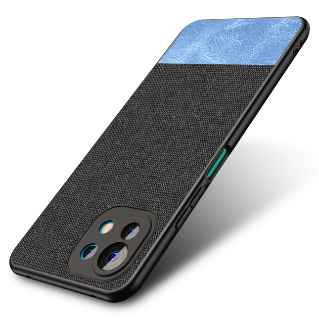 Soft Fabric & Leather Hybrid Protective Case Cover for Xiaomi Mi 11 Lite (Black,Blue)