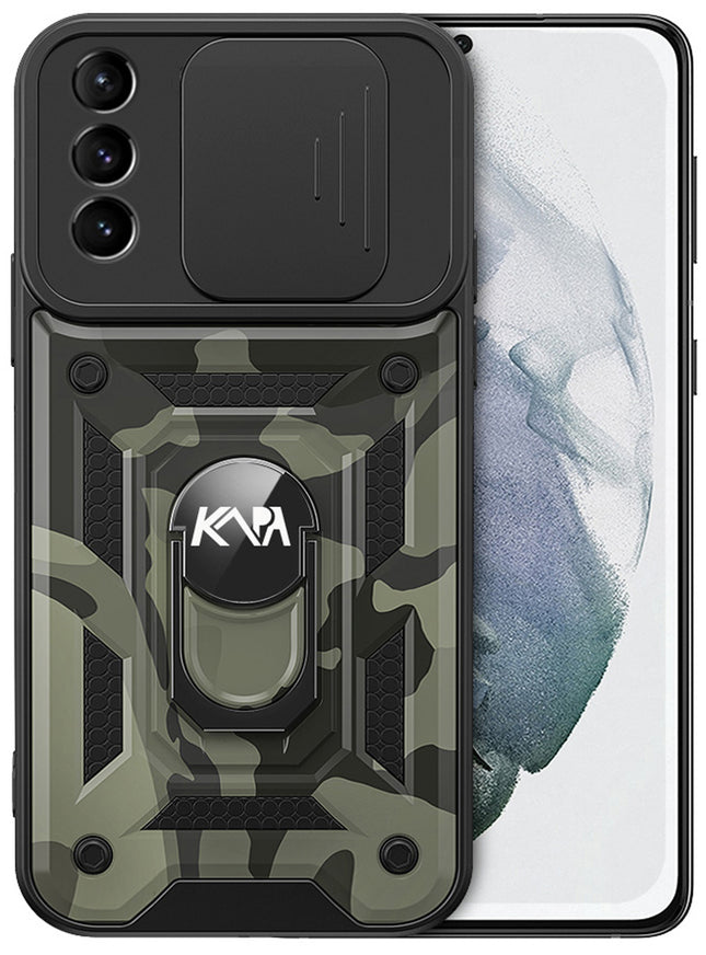Mobizang Tank Back Cover for Samsung Galaxy S23 Ultra , Inbuilt Ring + Slider Shockproof Lens Protection Case, Black