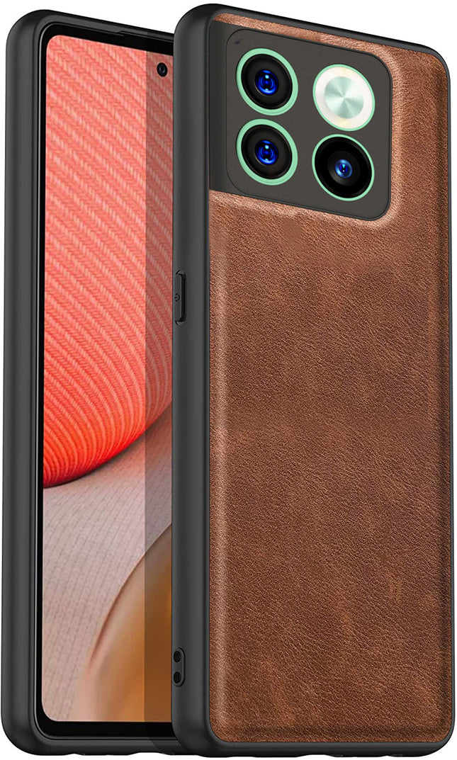 Mobizang Tux Back Case for Oneplus 10T , Slim Leather Shockproof Camera Protection Back Cover (Brown)