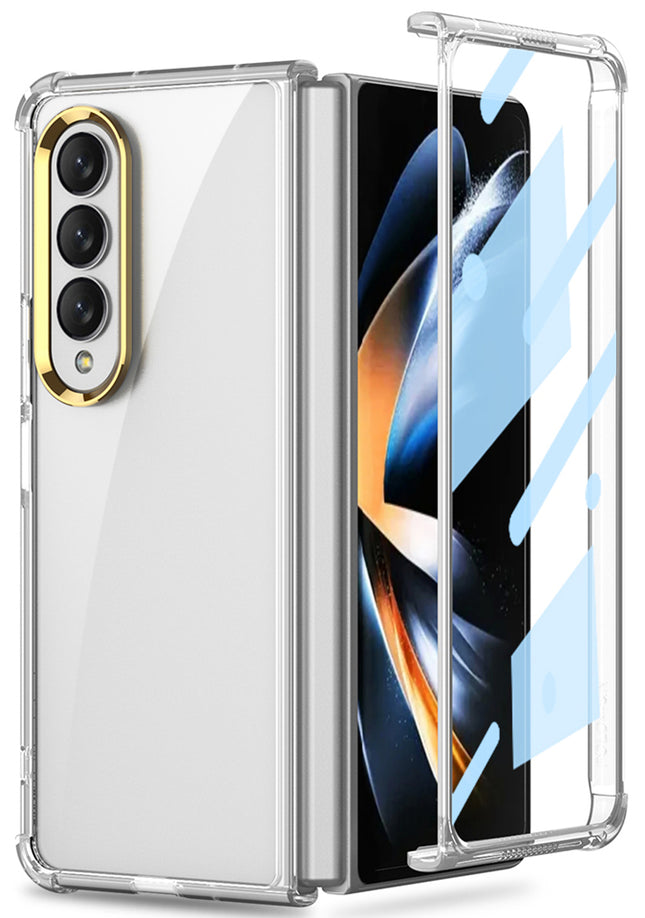Mobizang Ultra Thin PC Case with Golden Lens Ring for Galaxy Z Fold4 - Clear