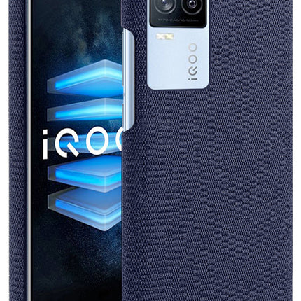Woven Soft Fabric Case for Vivo iQOO 7 Back Cover, Shock Protection Slim Hard Anti Slip Back Cover (Blue)