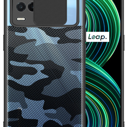 Camo Slider Back Cover for Realme 8 (5G) , [Military Grade Protection] Shockproof Slim Clear Camera Shield Bumper Back Case (Black)