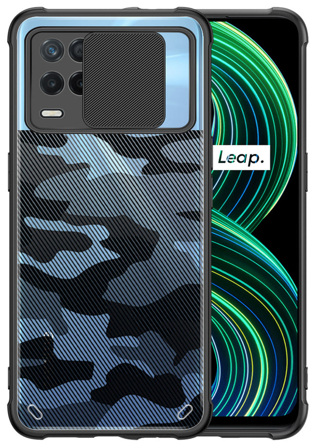 Camo Slider Back Cover for Realme 8 (5G) , [Military Grade Protection] Shockproof Slim Clear Camera Shield Bumper Back Case (Black)