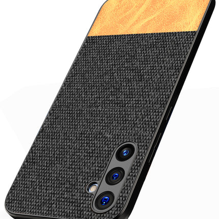 Mobizang Soft Fabric & Leather Hybrid Protective Cover for Samsung Galaxy A34 (5G) | Shockproof Slim Hard Anti Slip Back Case (Black,Brown)