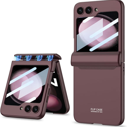 Mobizang Ultra Thin Back Cover for Galaxy Z Flip5 / Z Flip 5 | Magnetic Hinge Protection and Inbuilt Glass Window Protection (Wine Red)
