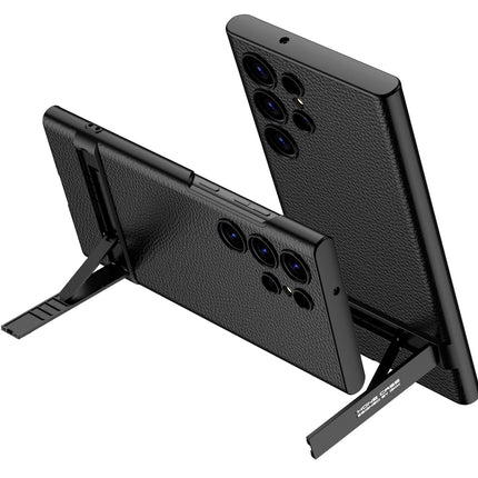 Mobizang Leather Ultra Thin Back Case for Samsung Galaxy S24 Ultra Cover | with Inbuilt Stand Full Body Protection Back Cover (Black)