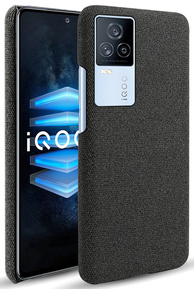 Woven Soft Fabric Case for Vivo iQOO 7 Back Cover, Shock Protection Slim Hard Anti Slip Back Cover (Black)