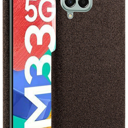 Mobizang Woven Soft Fabric Case for Samsung Galaxy M33 (5G) Back Cover, Shock Protection Slim Hard Anti Slip Back Cover (Brown)