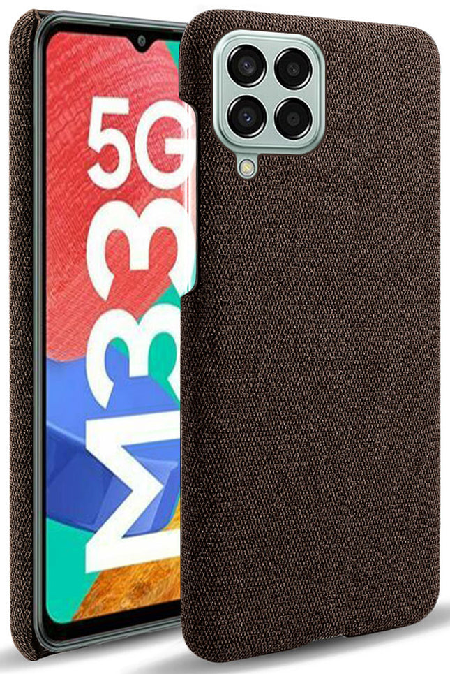 Mobizang Woven Soft Fabric Case for Samsung Galaxy M33 (5G) Back Cover, Shock Protection Slim Hard Anti Slip Back Cover (Brown)