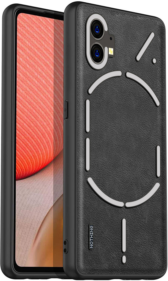 Mobizang Tux Leather Back Cover for Nothing Phone 2 | Slim Shockproof Camera Protection Bumper Case (Black)