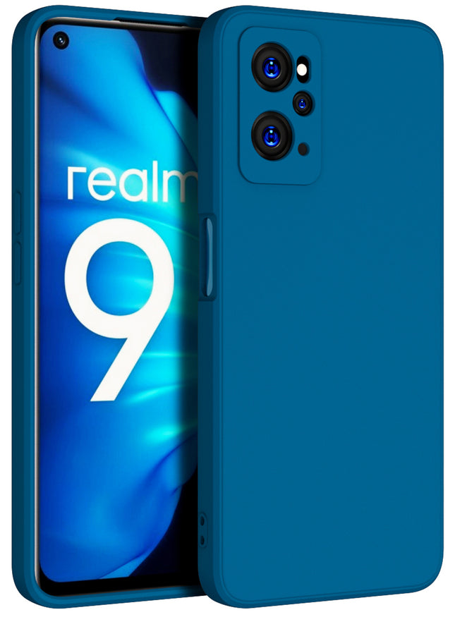 Matte Lens Protective Shockproof Flexible Back Cover for Realme 9i, Slim Silicone with Soft Lining Shockproof Flexible Full Body Bumper Case (Blue)