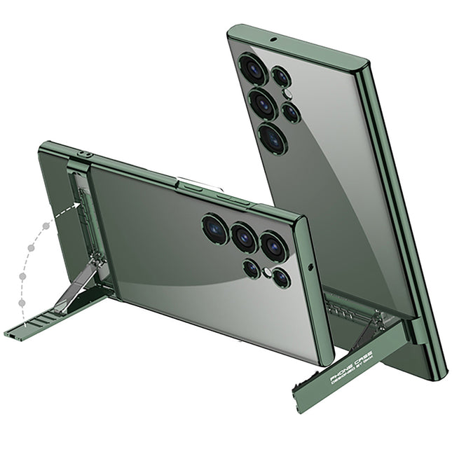 Mobizang Phantom Ultra Thin Back Case for Samsung Galaxy S24 Ultra Cover | Inbuilt Kick Stand Electroplated Edges Full Body Protection Back Cover (Green)