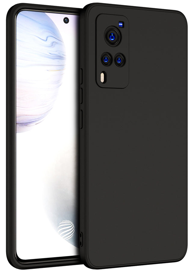 Matte Lens Protective Back Cover for Vivo X60 , Slim Silicone with Soft Lining Shockproof Flexible Full Body Bumper Case (Black)